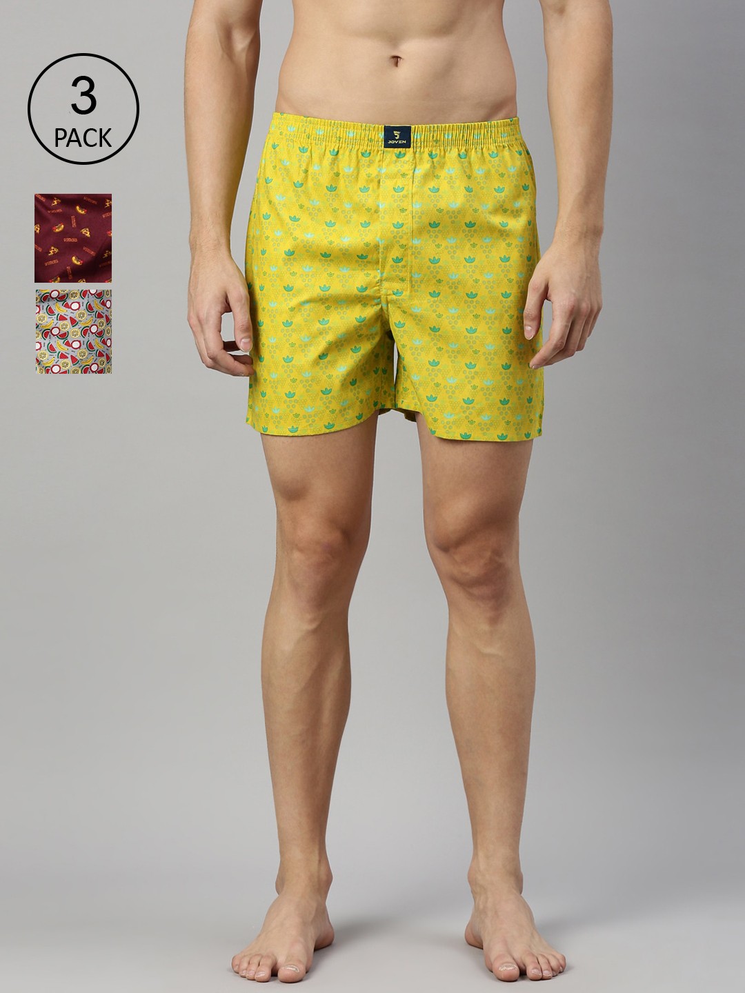 

Joven Men Pack Of 3 Printed Pure Cotton Boxers, Maroon