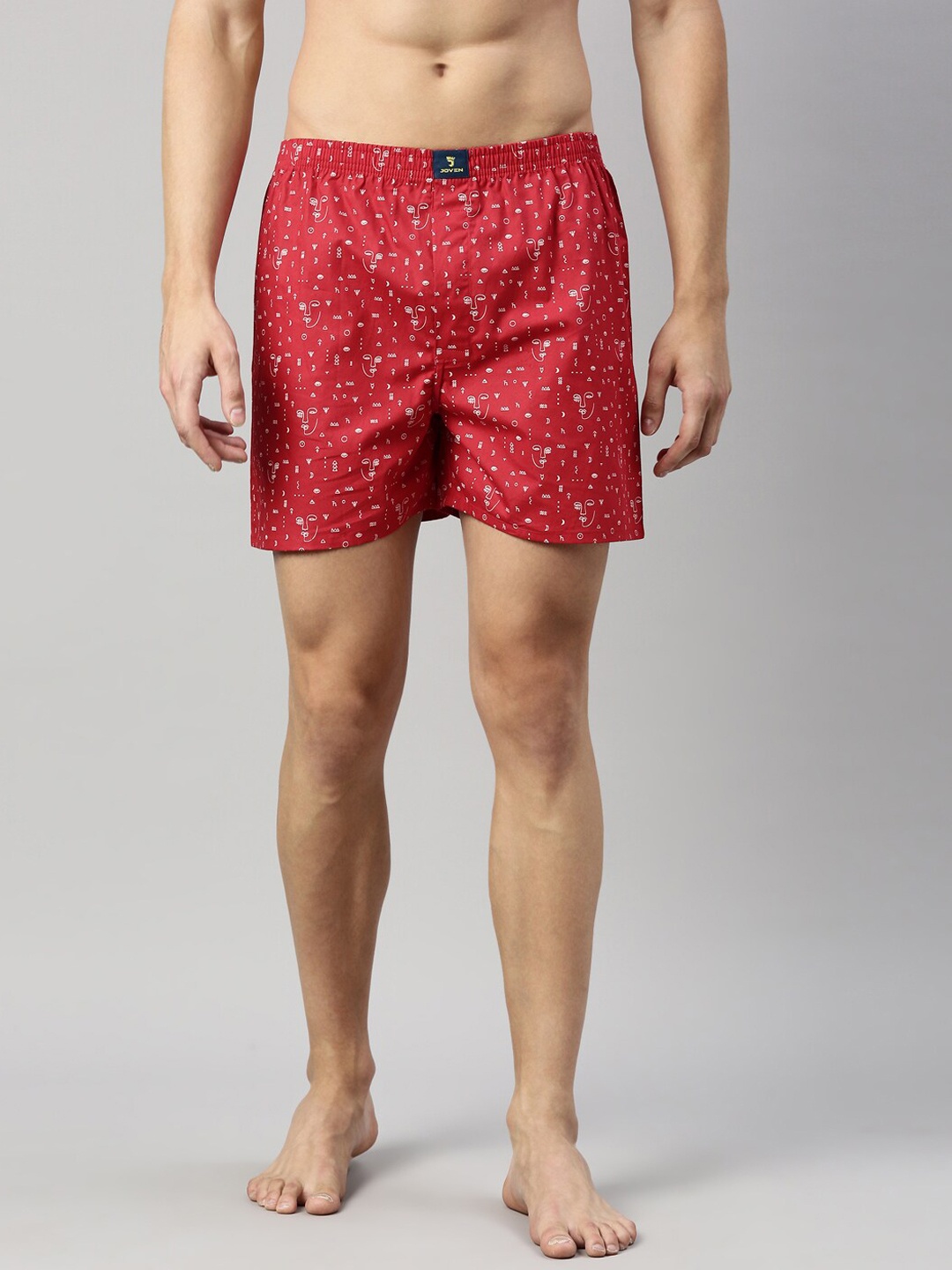 

Joven Men Pack of 3 Printed Pure Cotton Boxers JB3P-AZWFBN, Red