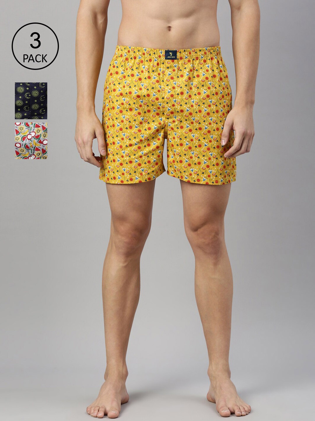

Joven Men Pack Of 3 Printed Pure Cotton Boxers, Yellow