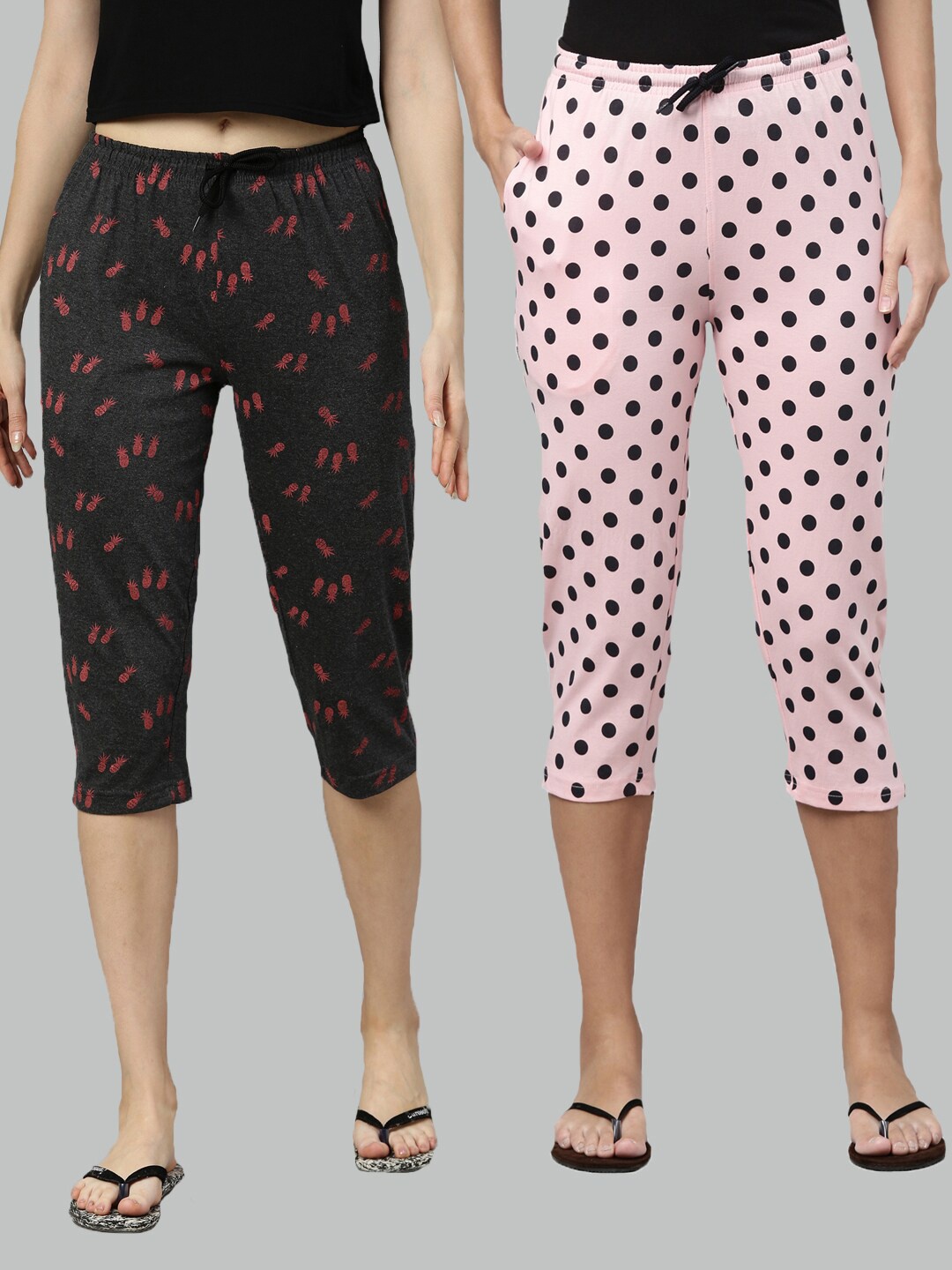 

Kryptic Women Pack of 2 Grey & Pink Printed Capris