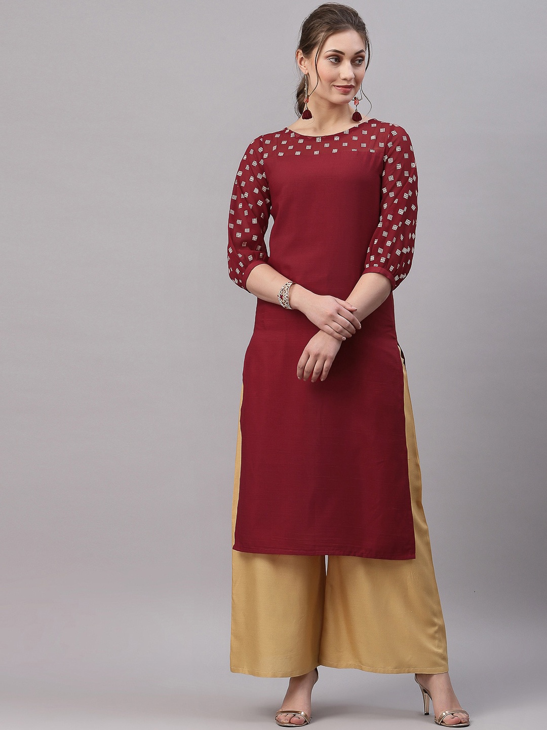 

Kalini Women Maroon Printed Straight Kurta