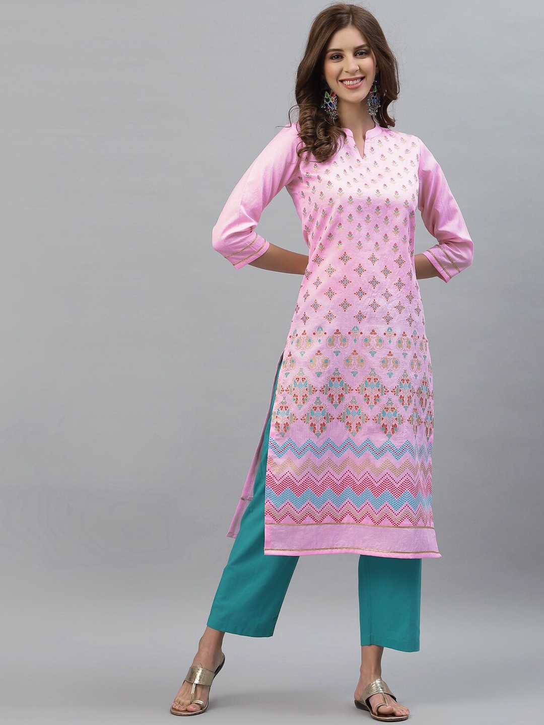 

KALINI Women Pink Floral Printed Kurta