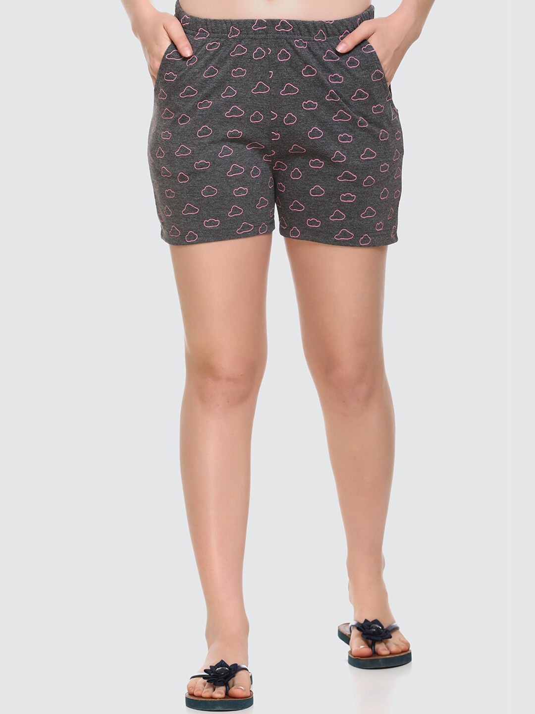

Obaan Women Grey Conversational Printed Cotton Outdoor Shorts