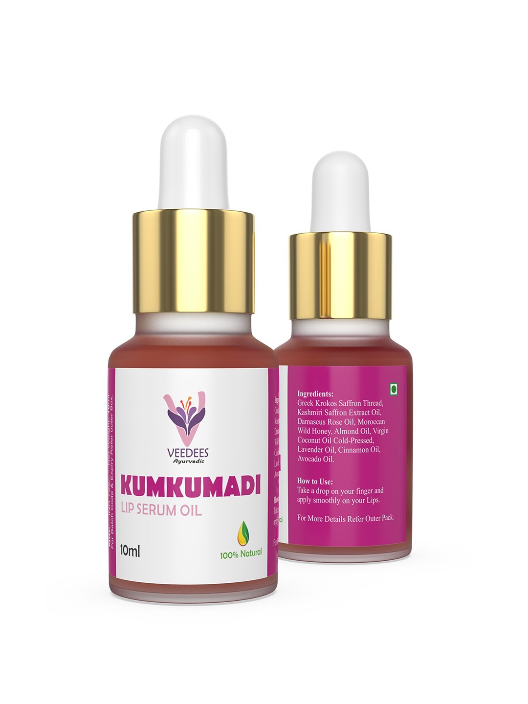 

VEEDEES Kumkumadi 100% Natural Lip Serum Oil 10 ml, Purple