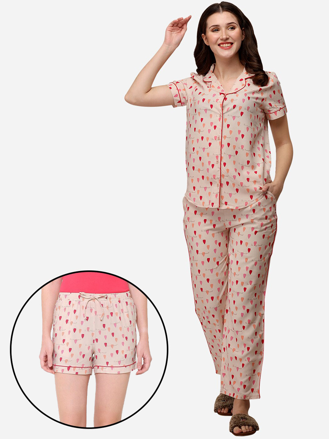 

Soie Women Pack Of 2 Peach-Coloured & Pink Printed Night suit
