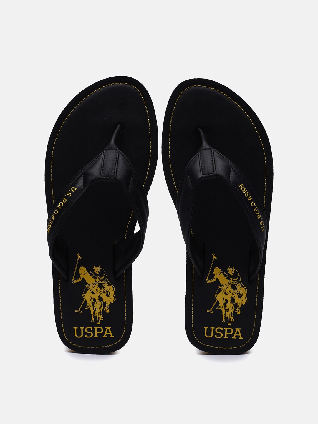 

U S Polo Assn Men Black & Yellow Printed Thong Flip-Flops