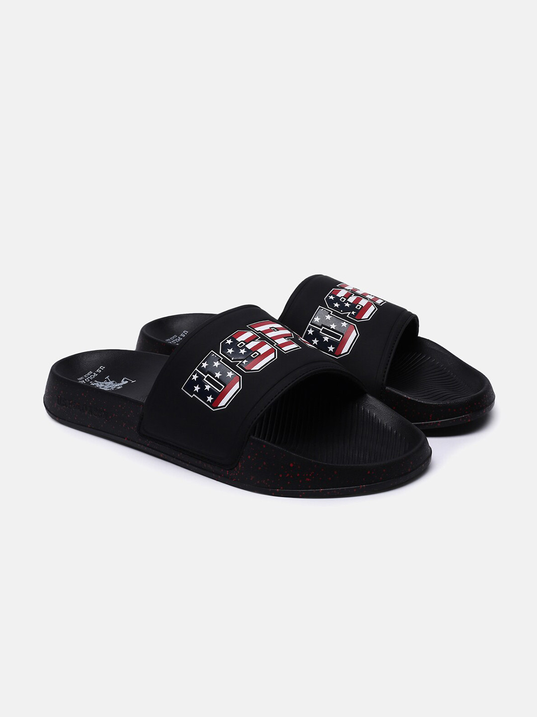 

U S Polo Assn Men Black & Red Printed Slip-On Flip-Flops