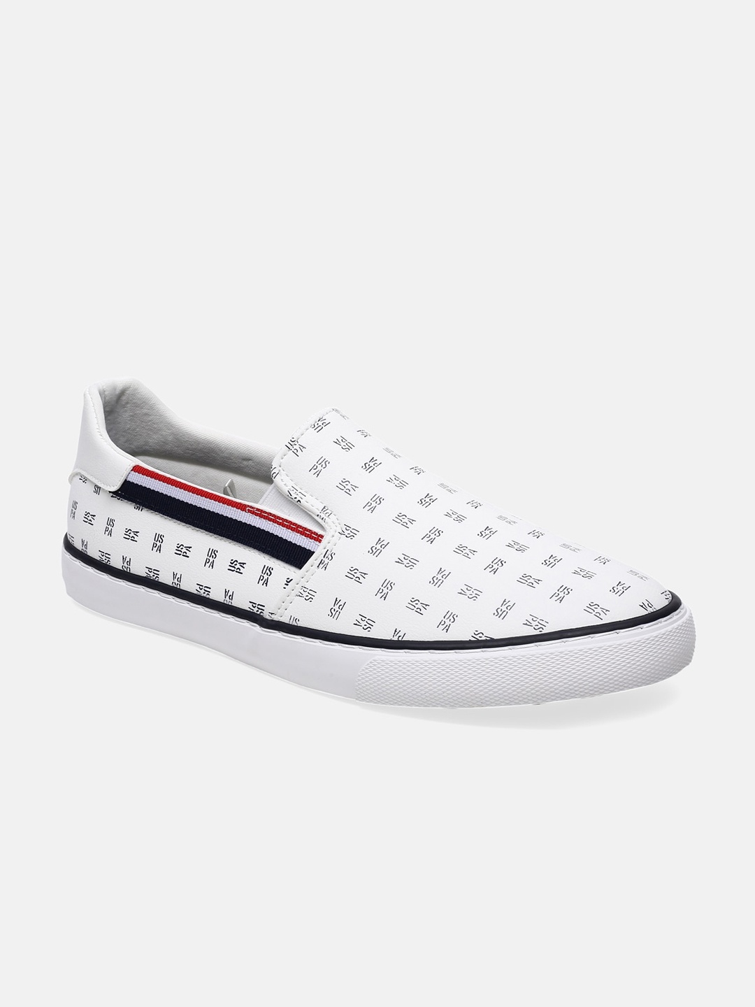 

U S Polo Assn Men Off White Printed PU Slip-On Sneakers
