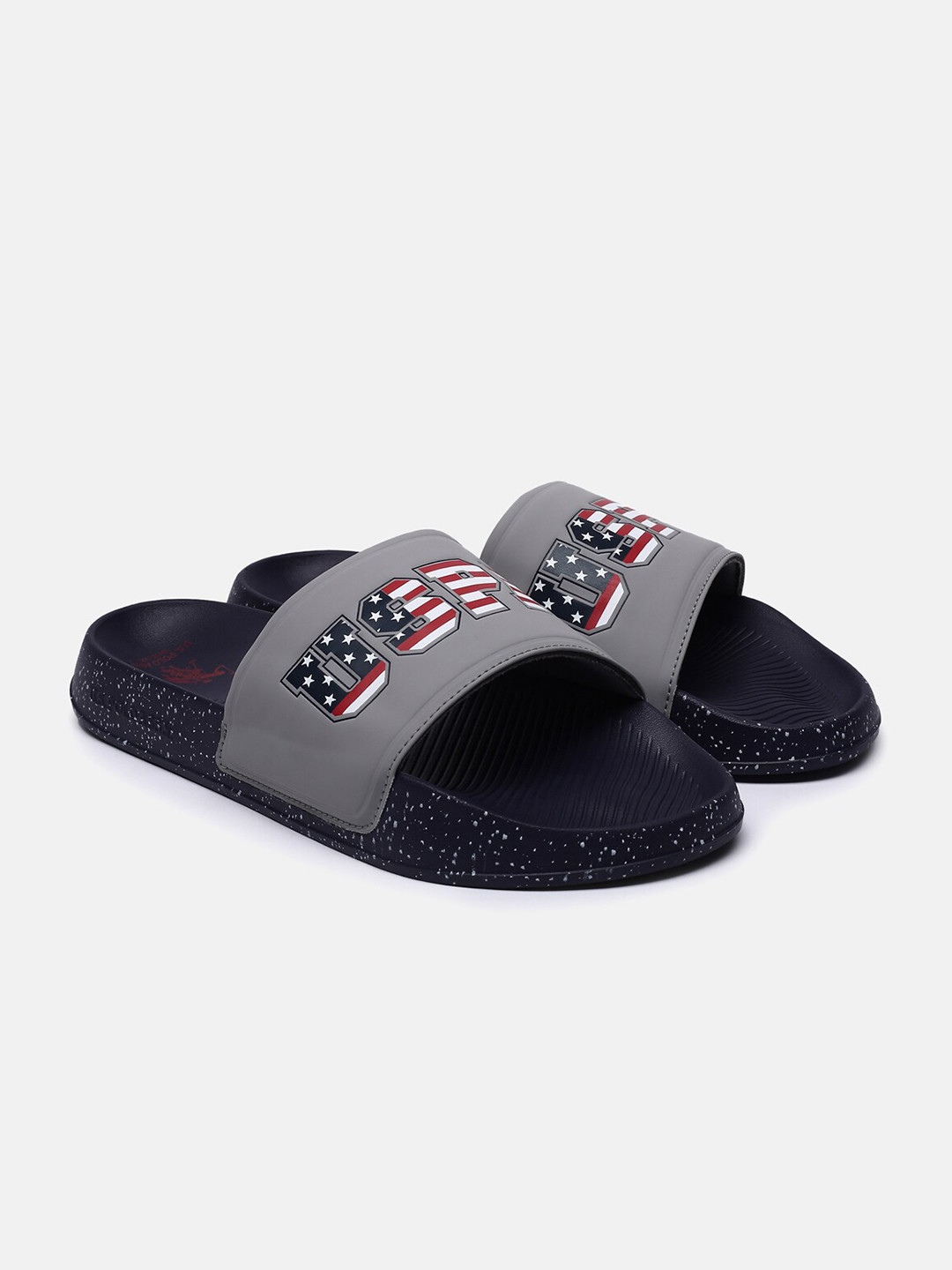 

U S Polo Assn Men Navy Blue & Grey Printed Sliders