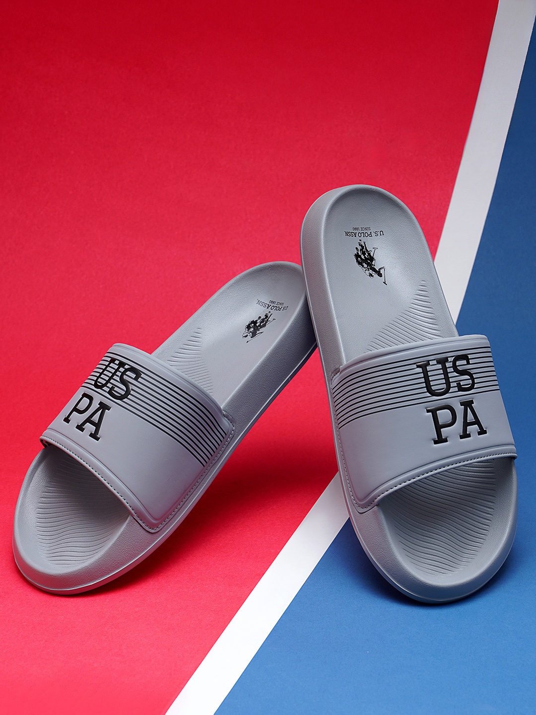 

U S Polo Assn Men Grey & Black Printed Sliders