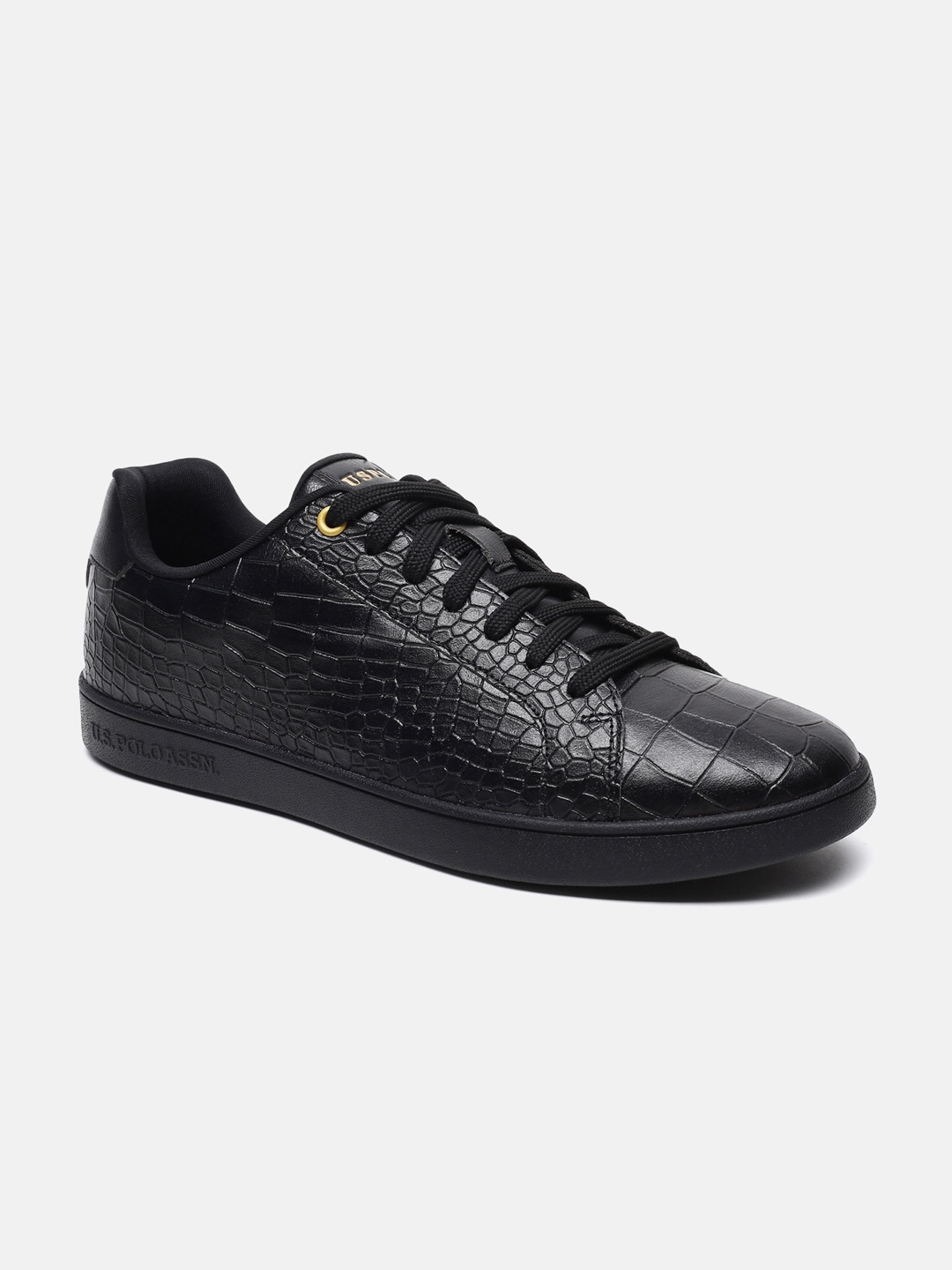 

U S Polo Assn Men Black Textured PU Sneakers
