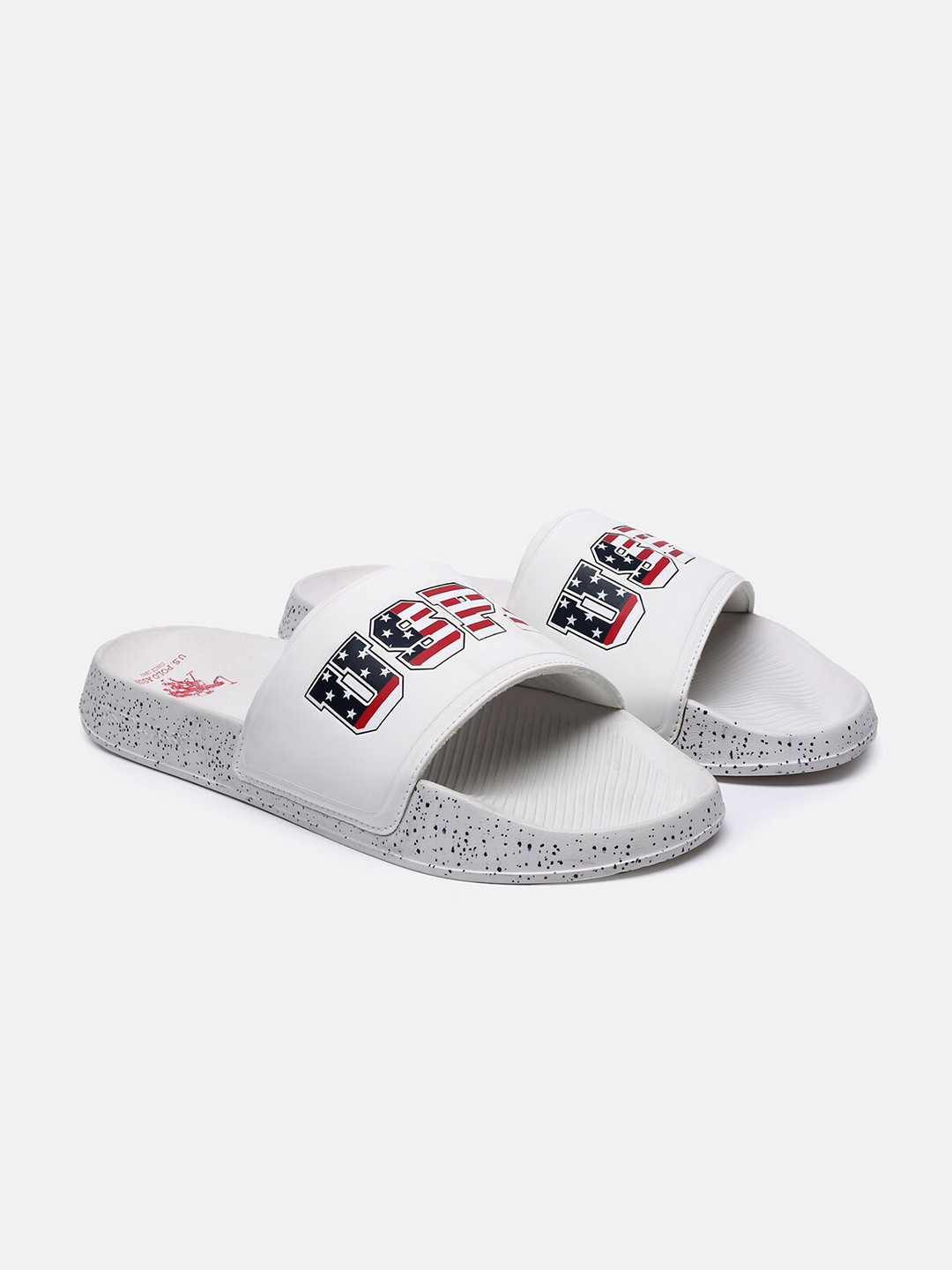 

U S Polo Assn Men Off White & Red Printed Sliders