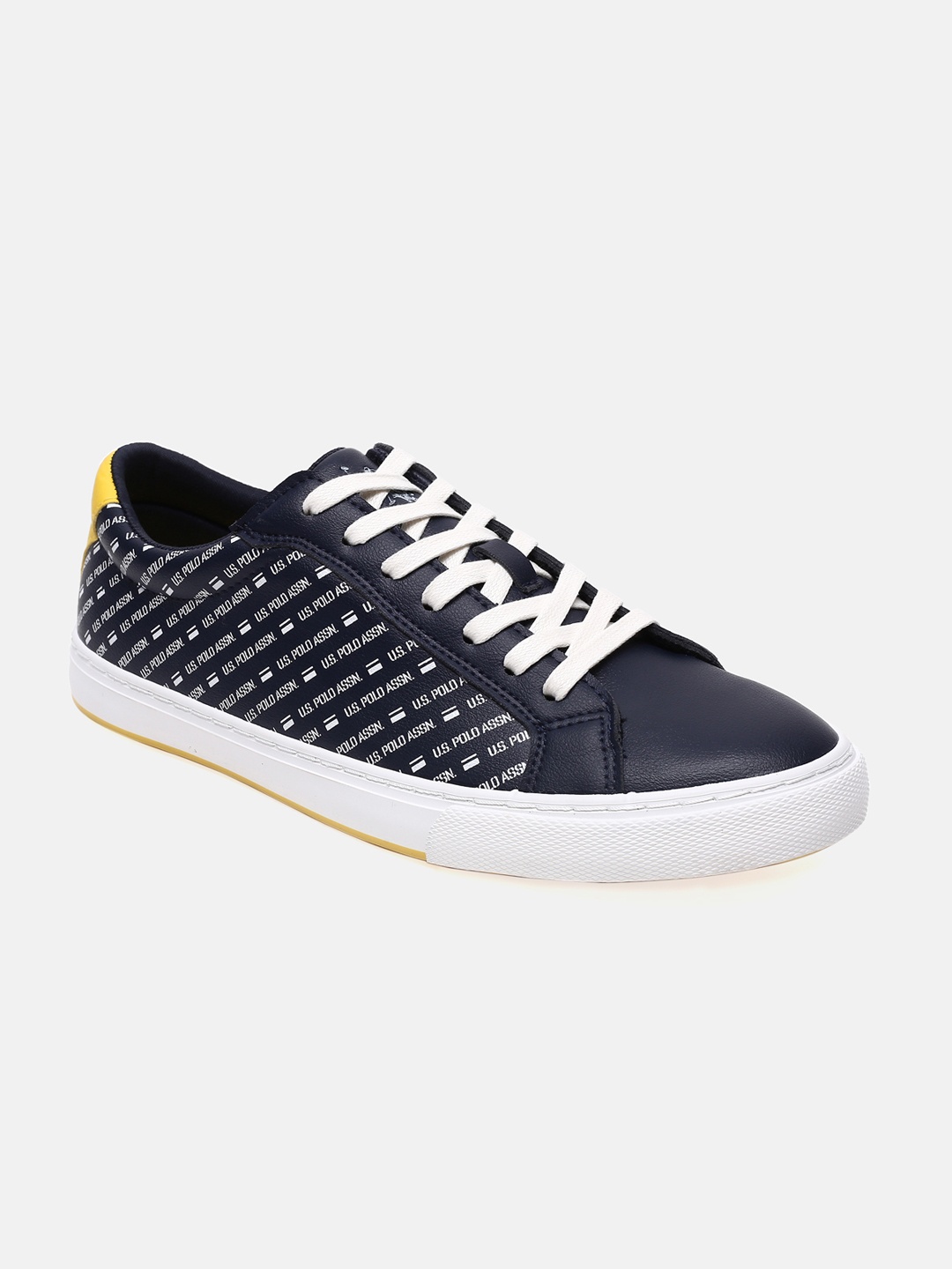 

U S Polo Assn Men Navy Blue Woven Design PU Sneakers