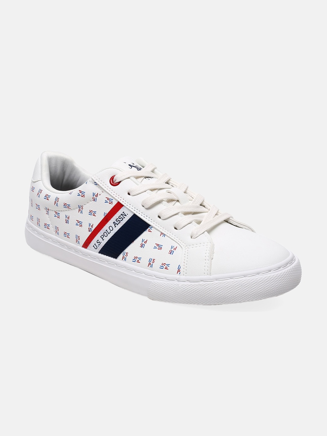 

U S Polo Assn Men Off White Printed PU Sneakers