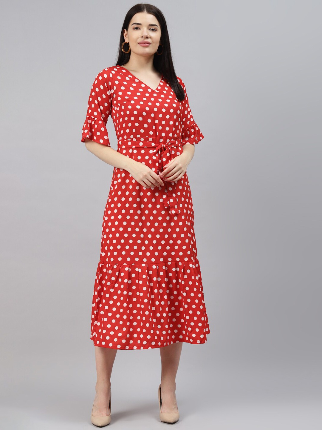 

SIRIKIT Red & White Crepe A-Line Midi Dress