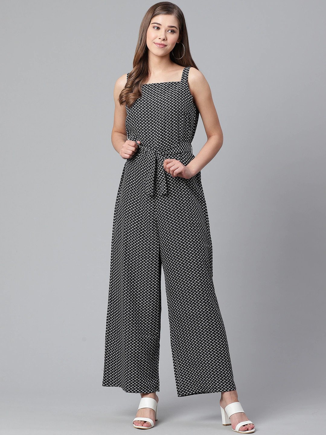 

SIRIKIT Black & White Shoulder Strap Printed Jumpsuit