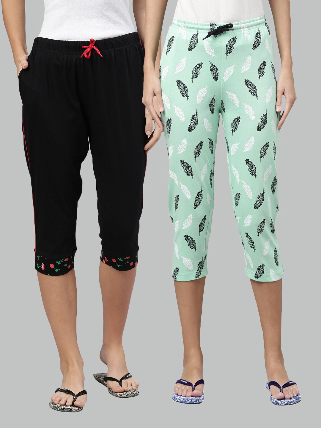 

Kryptic Women Pack of 2 Black & Green Printed Capris