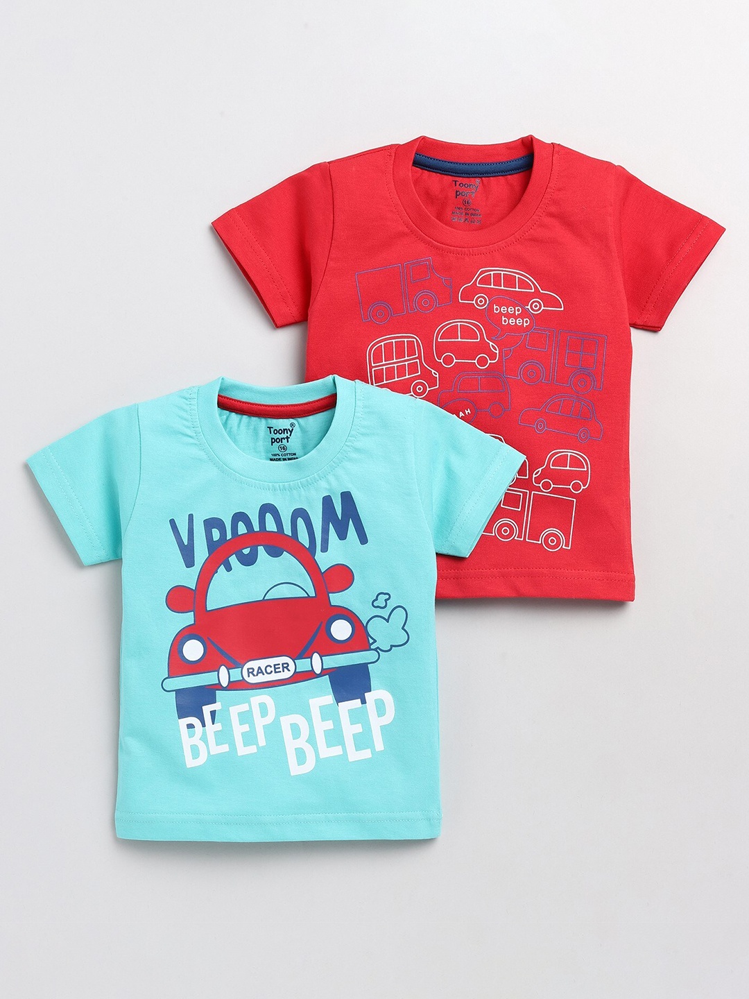 

Toonyport Boys Red & Blue Pack Of 2 Printed T-shirts