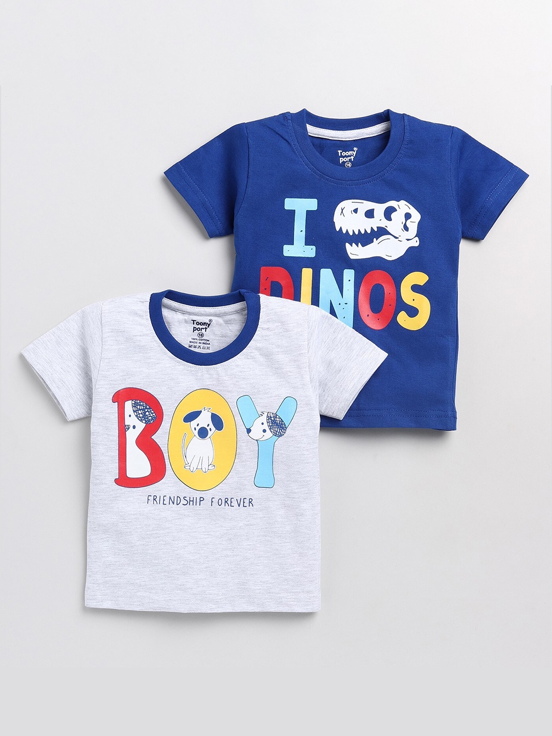 

Toonyport Boys Blue & Grey Set Of 2 Printed Cotton T-shirt