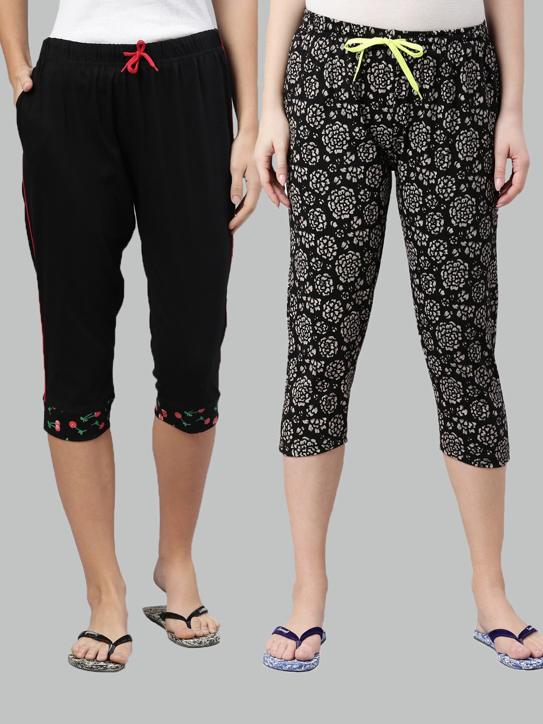 

Kryptic Women Black & White Pack Of 2 Printed Pure Cotton Capris
