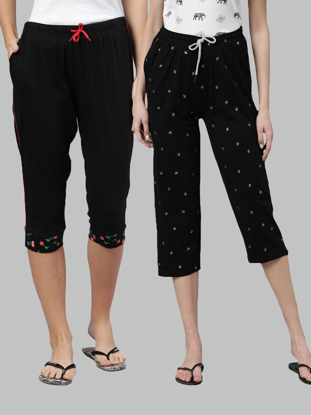 

Kryptic Women Black Set Of 2 Printed Cotton Capris