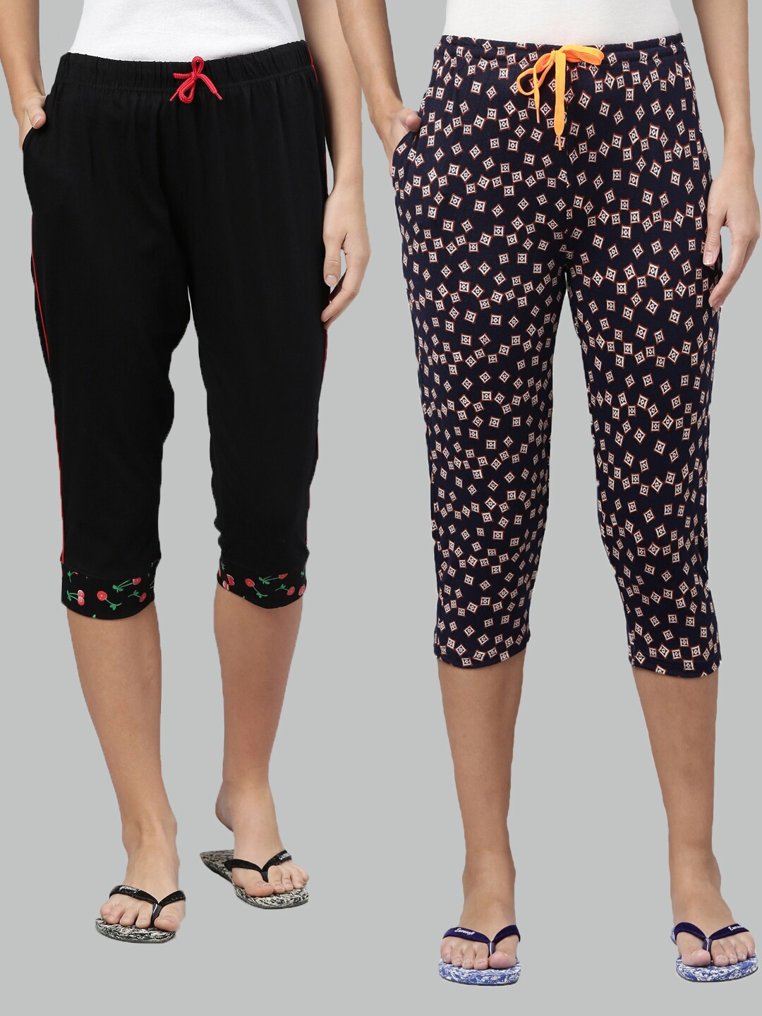 

Kryptic Women Black & Red Set of 2 Printed Cotton Capris