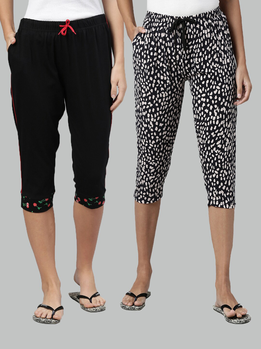 

Kryptic Women Pack of 2 Black & Navy Blue Printed Capris