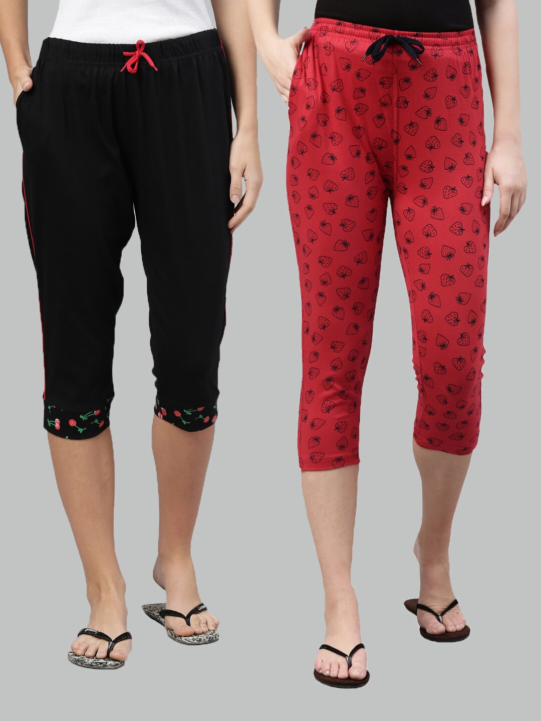 

Kryptic Women Black & Red Printed Pure Cotton Capris Pack Of 2