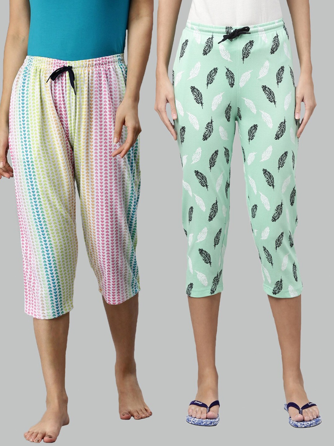 

Kryptic Women Green & Black Pack Of 2 Printed Pure Cotton Capris