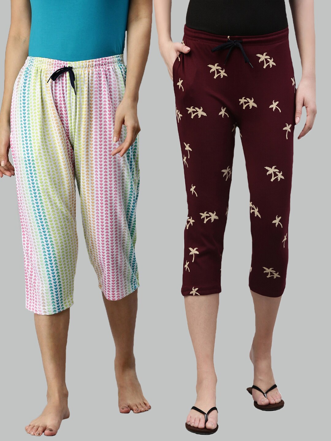 

Kryptic Women Pack of 2 Maroon & White Printed Capris