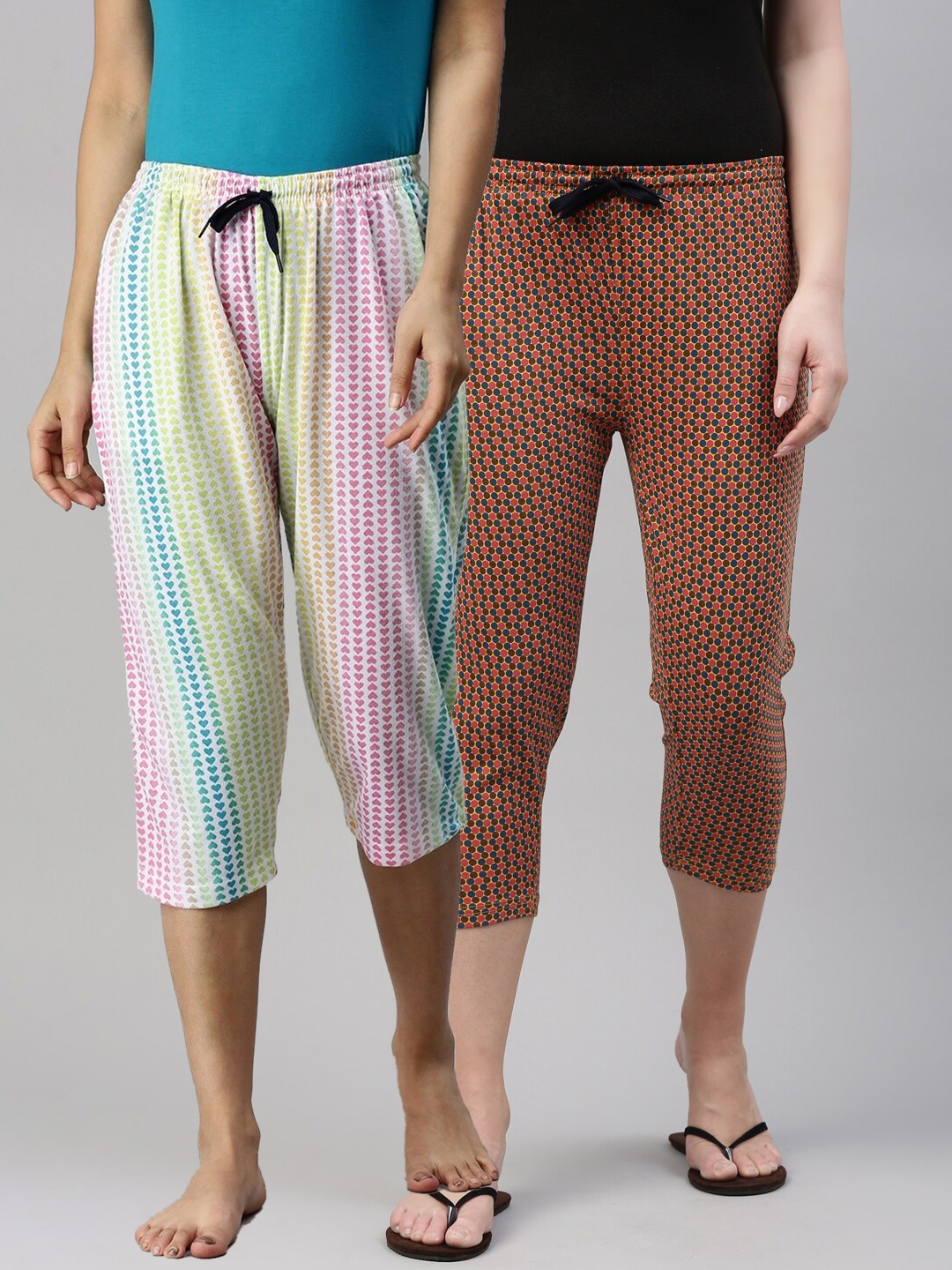 

Kryptic Women Pack of 2 Brown & Blue Printed Pure Cotton Capris