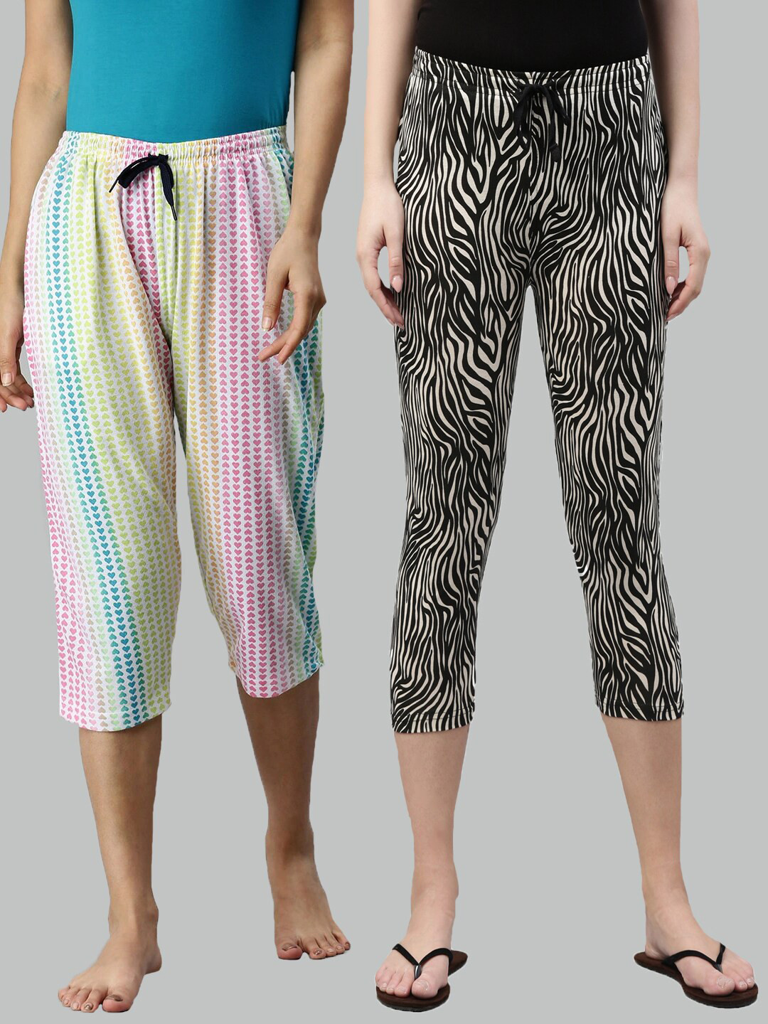 

Kryptic Women Multicoloured Set of 2 Printed Cotton Capris, Multi