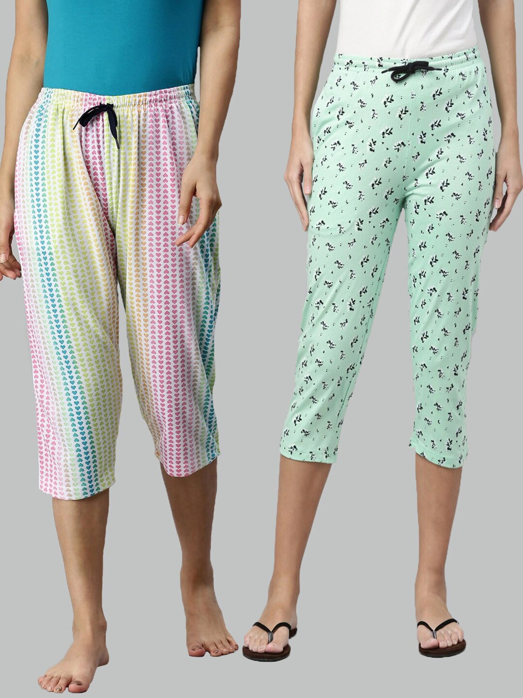 

Kryptic Women Green & White Printed Pure Cotton Capris Pack Of 2