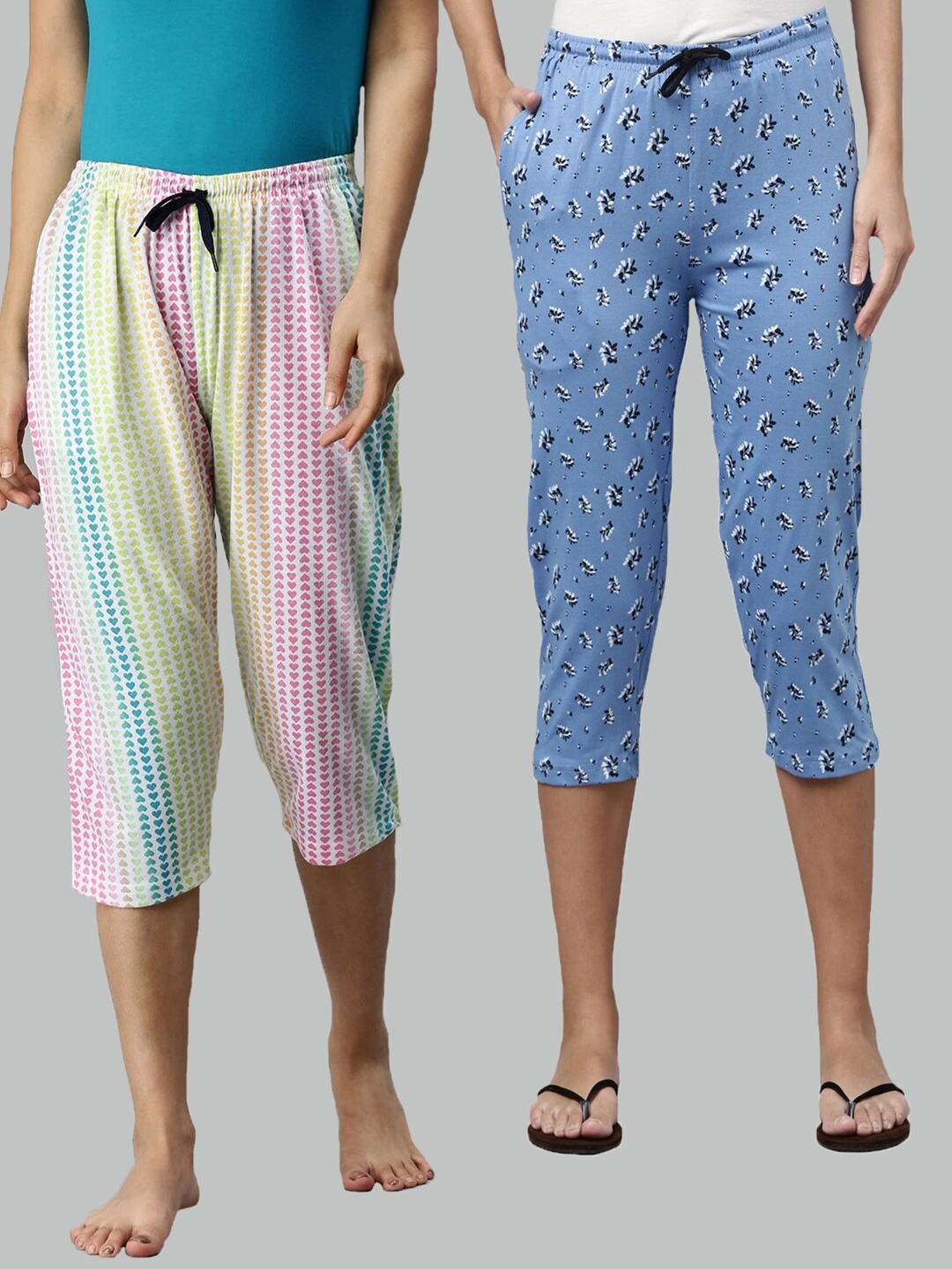 

Kryptic Women Multicoloured Set of 2 Printed Cotton Capris, Multi