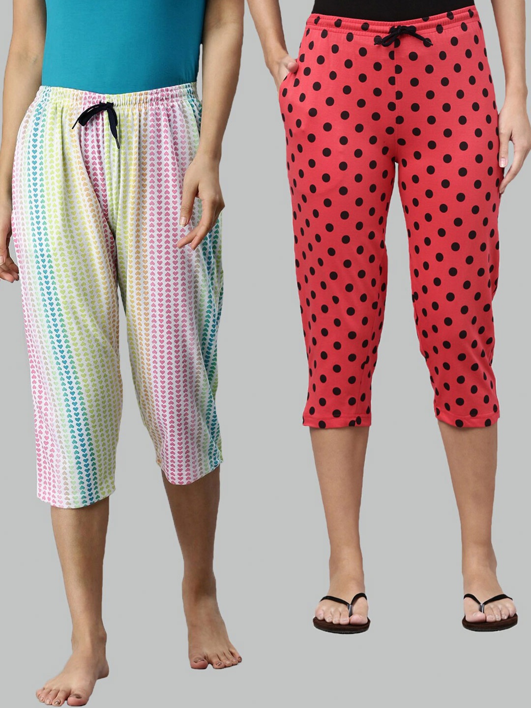 

Kryptic Women Pack Of 2 Yellow & Pink Printed Cotton Capris