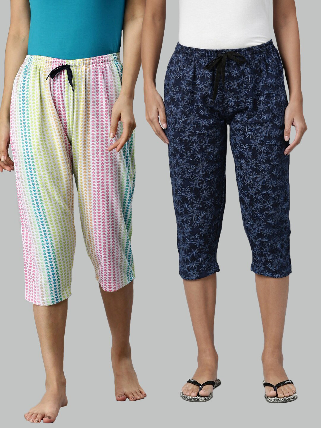 

Kryptic Women Pack of 2 Black & Pink Printed Pure Cotton Capris