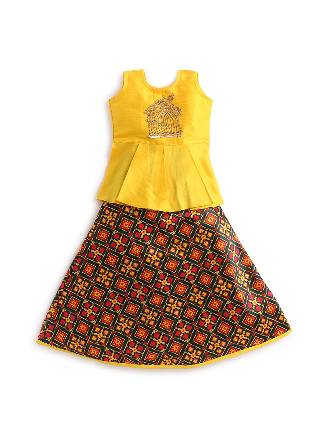 

Hopscotch Girls Yellow & Black Embroidered Ready to Wear Lehenga Choli