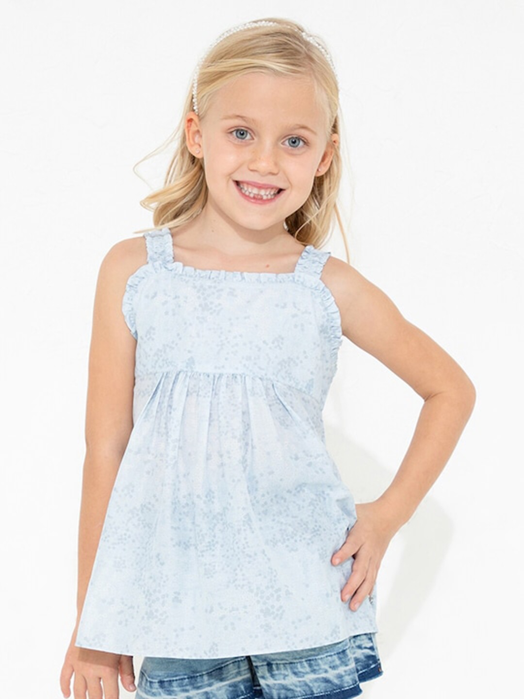 

Cherry Crumble Girls Blue Print Sleeveless Top