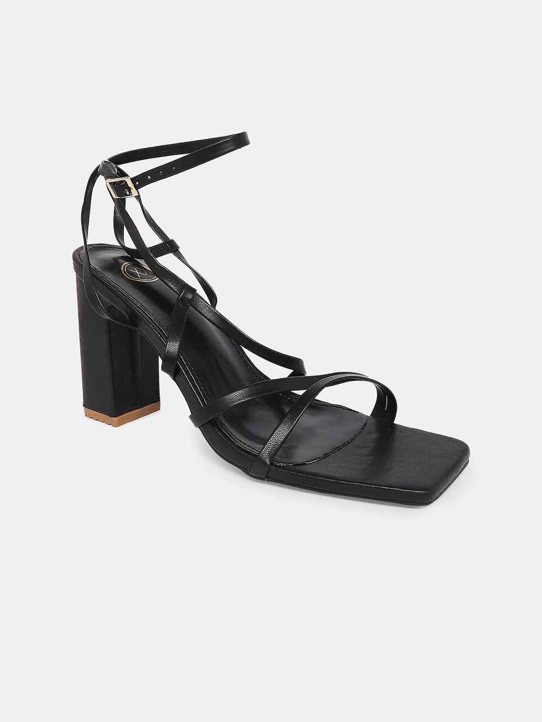 

20Dresses Women Black PU Party Block Heels with Buckles