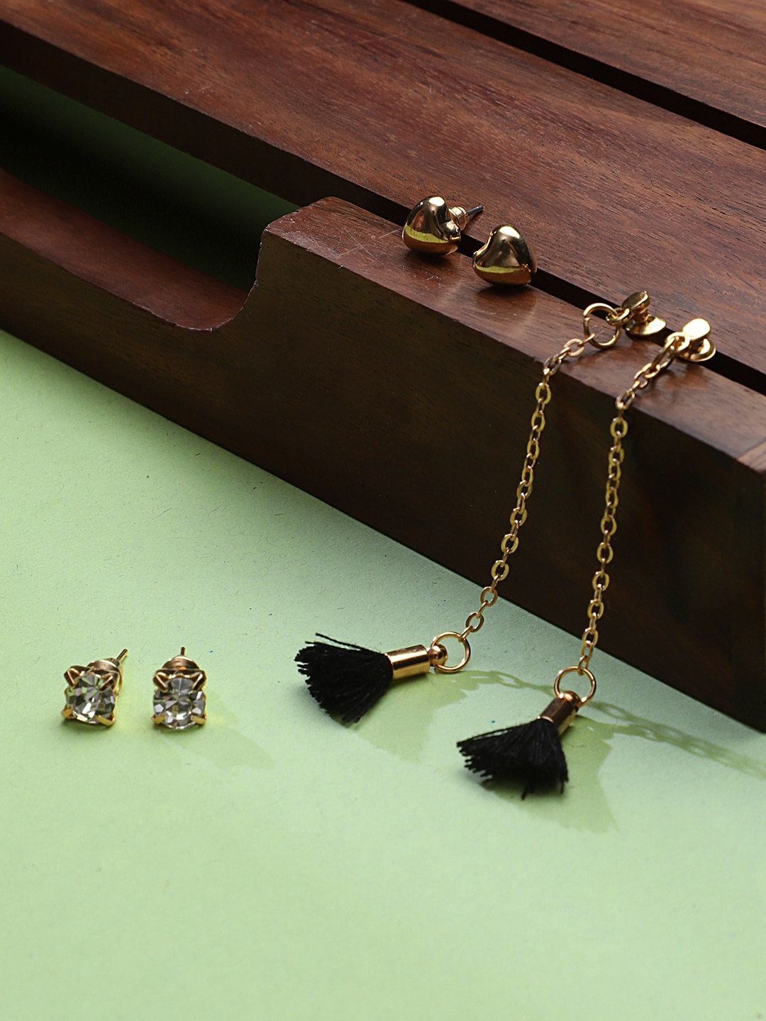 

KACY Pack of 3 Gold-Plated & White Classic Drop Earrings