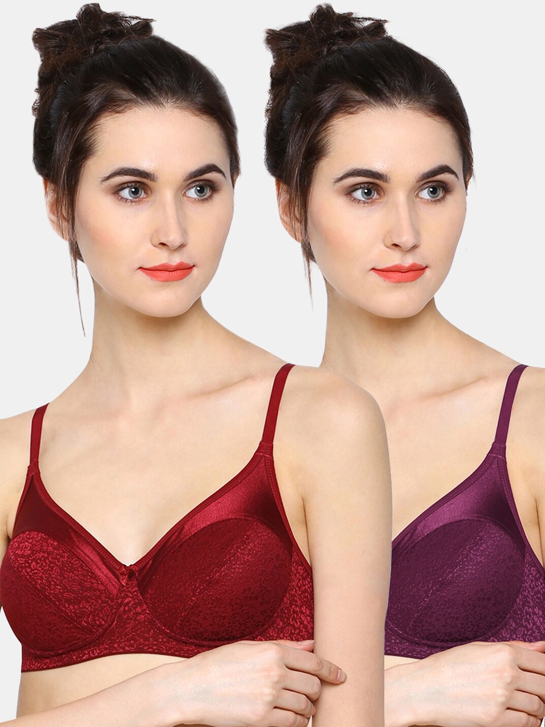 

Sonari Set Of 2 Purple & Maroon Non Padded & Non Wired Solid Bra