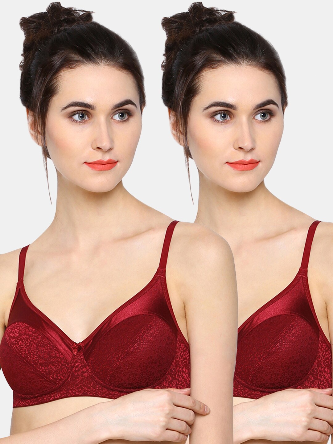 

Sonari Maroon Set of 2 Self Design Non-Padded Everyday Bra