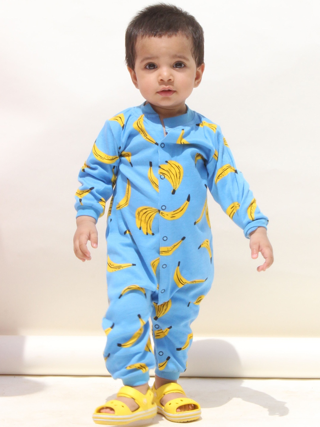 

Jungleebilli Infants Blue & Yellow Banana Printed Cotton Rompers