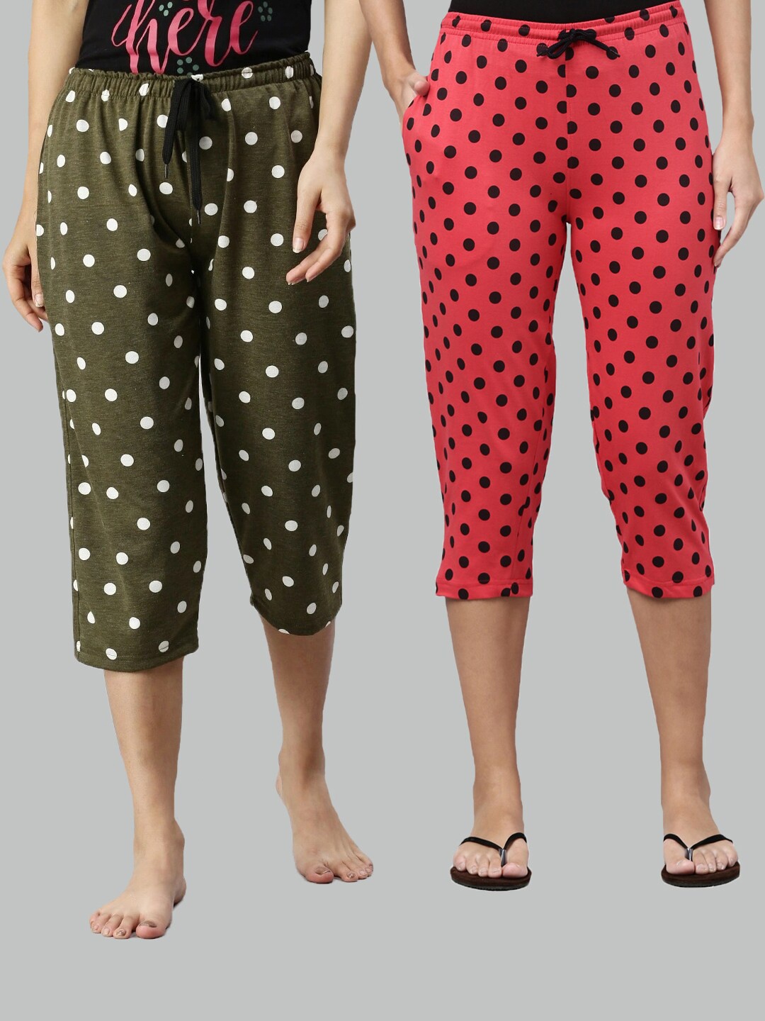 

Kryptic Women Pack of 2 Green & Red Printed Capris