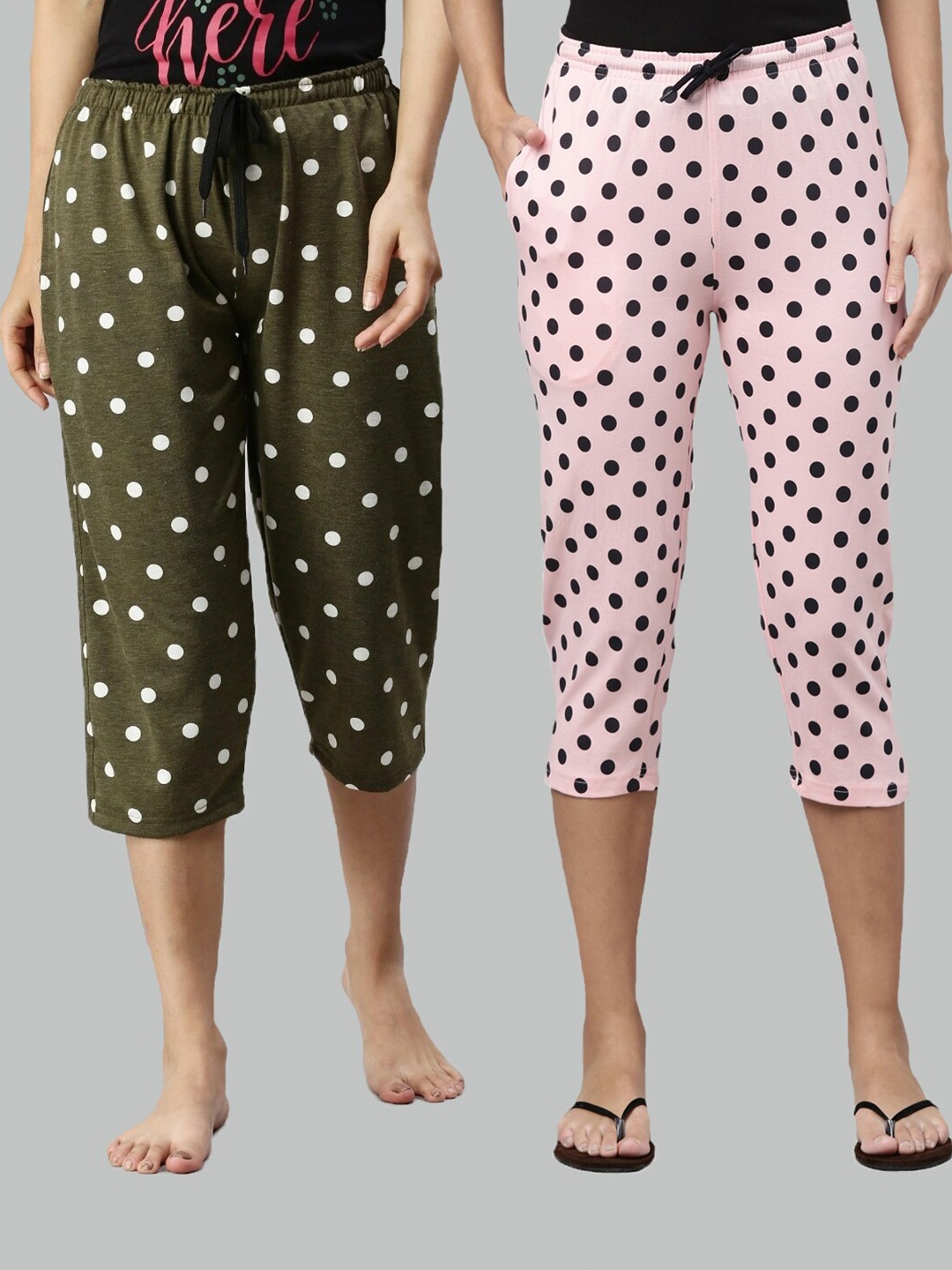 

Kryptic Women Pack of 2 Green & Pink Printed Capris