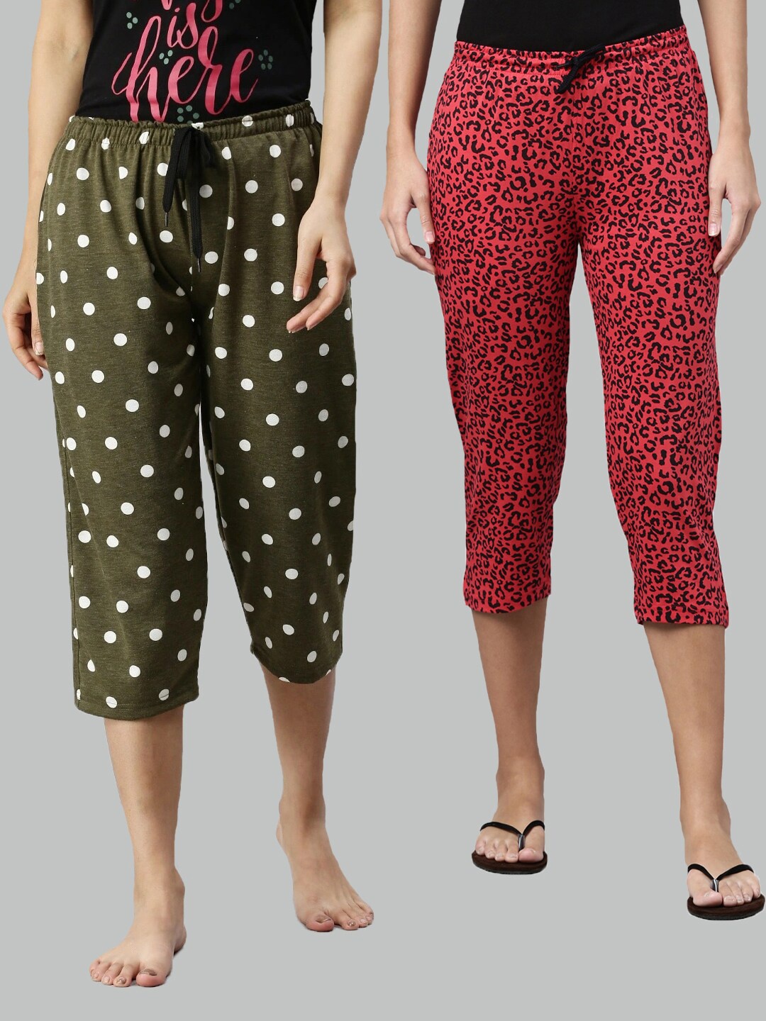 

Kryptic Women Green & Red Printed Pure Cotton Capris Pack Of 2