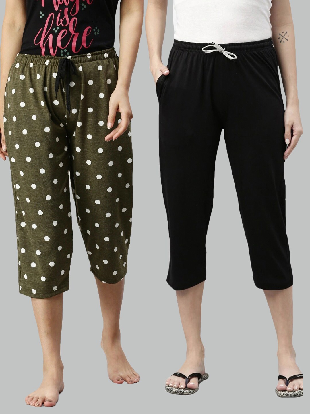 

Kryptic Women Pack of 2 Green & Black Printed Capris