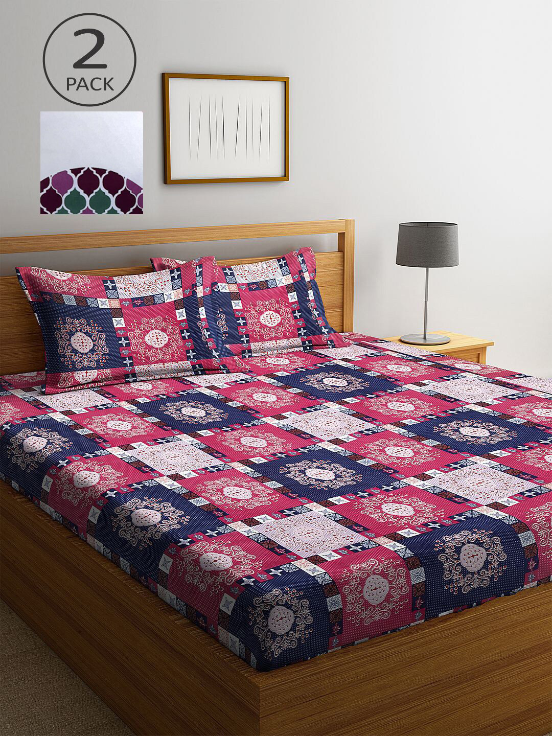 

KLOTTHE Pink & White Geometric 210 TC 2 King Bedsheets with 4 Pillow Covers