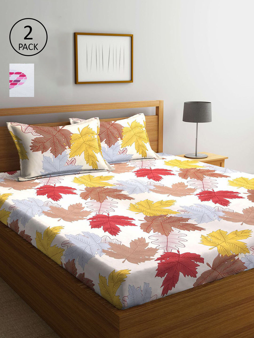

KLOTTHE White & Yellow Floral 210 TC 2 King Bedsheet with 4 Pillow Covers