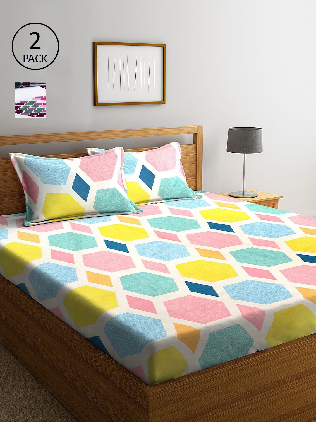 

KLOTTHE Yellow & Pink Cotton Blend 210 TC 2 King Bedsheet with 4 Pillow Covers